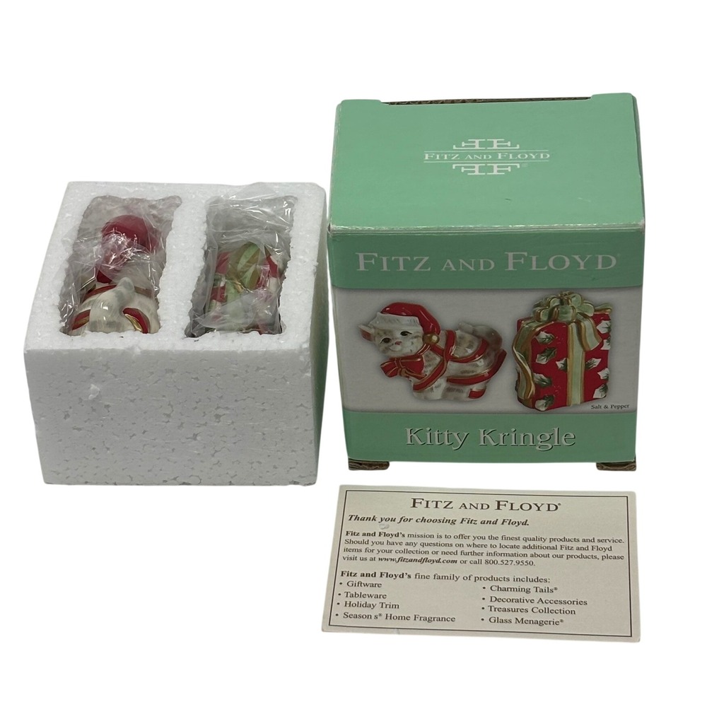 Fitz and Floyd Kitty Kringle Salt and Pepper Shakers Christmas Cat Gift Box Set